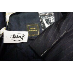 Sartoria Partenopea Blue Striped Silk Blend 2Pc Suit Jacket Pants 44R NEW